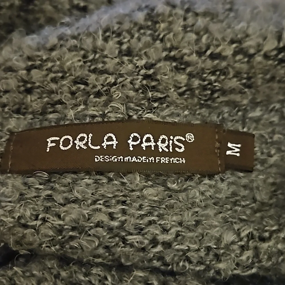 VTG FORLA PARIS 1990s Wool Fur Trim Rosette Longline Sweater Cardigan